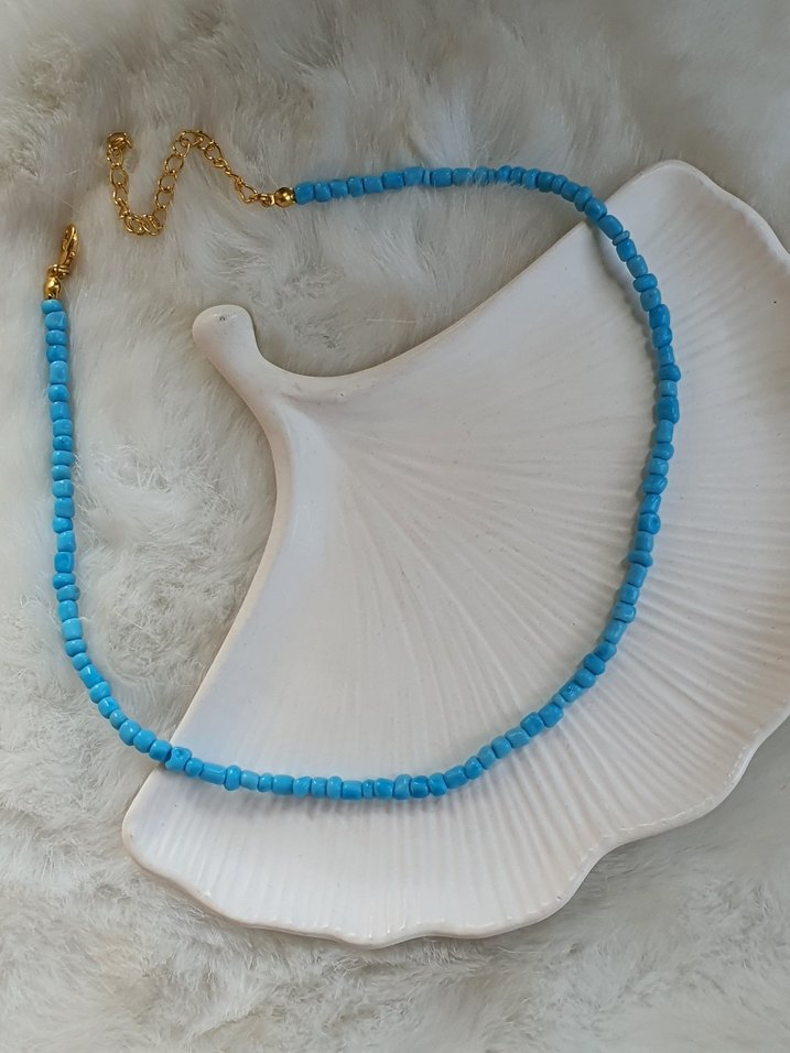 Turkuaz Boncuklu Mini Bohem Kolye - Görsel 3