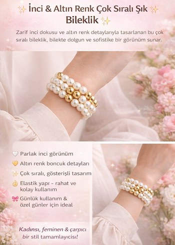 Beyaz ve Altın Boncuklu Kadın Bileklik - Görsel 4