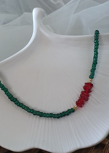 Uzun Yeşil Boncuklu ve NAR TAŞLI Kadın Kolye - Görsel 7