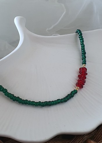 Uzun Yeşil Boncuklu ve NAR TAŞLI Kadın Kolye - Görsel 6