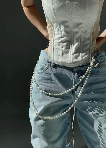 Zara İnci Detayli Vintage Corset Rahat Denim Kombin