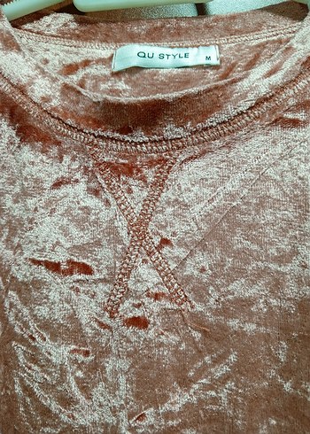 Kadın şeker pembesi kadife bluz - Görsel 2