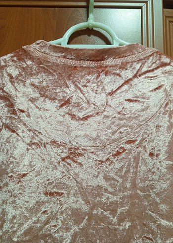 Kadın şeker pembesi kadife bluz - Görsel 5