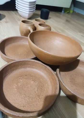 Kahverengi Seramik Tabak ve Kupa Seti - Görsel 3