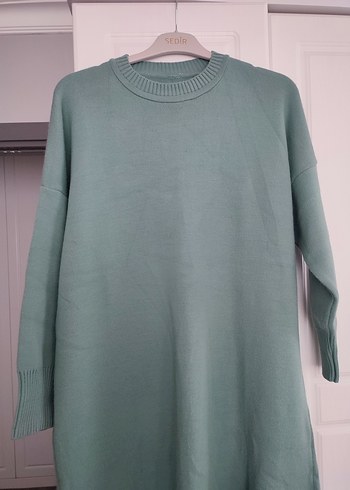 Turkuaz Renk Uzun Örgü Kadın Elbise - Görsel 2