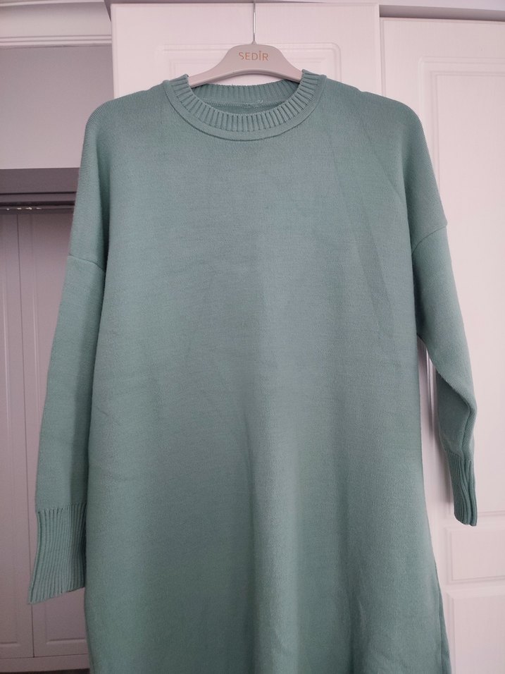 Turkuaz Renk Uzun Örgü Kadın Elbise - Görsel 2