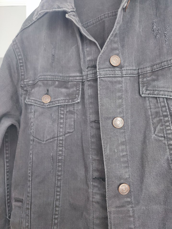 Düğmeli Siyah Kadın Denim Ceket - Görsel 3