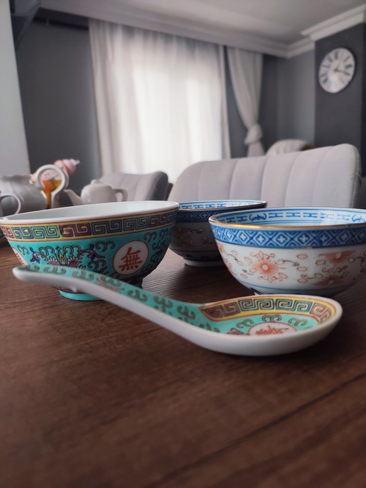 Renkli Desenli Turkuaz Tabak ve Kaşık Seti - Görsel 3