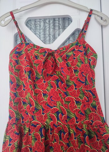 Renkli Desenli Kırmızı elbise - Görsel 2