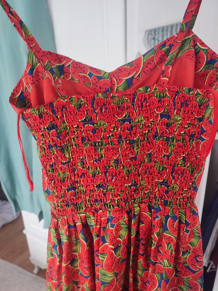 Renkli Desenli Kırmızı elbise - Görsel 3