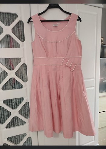 Pembe Midi Askısız Kadın Elbise - Görsel 2