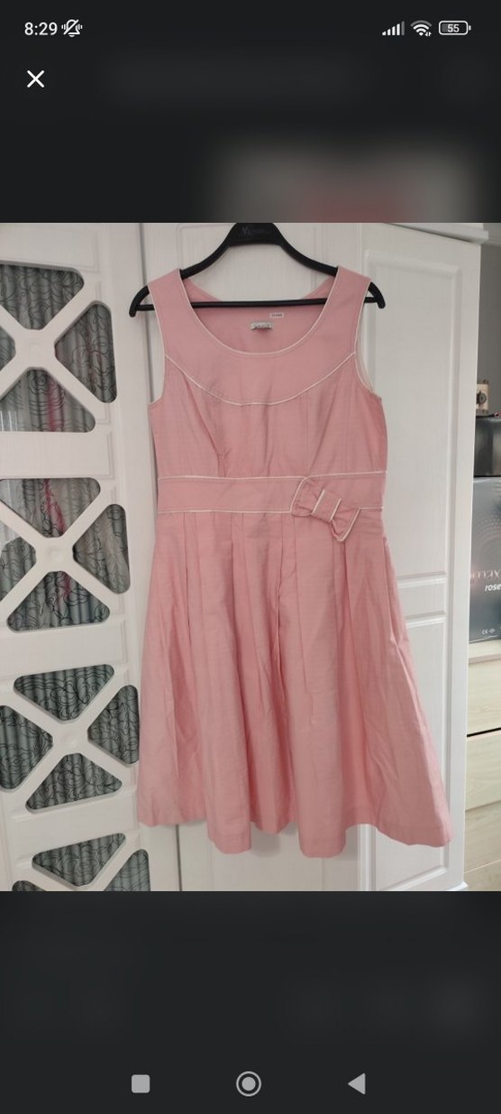 Pembe Midi Askısız Kadın Elbise - Görsel 2