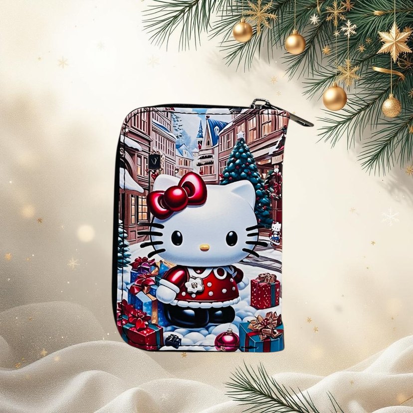 Yılbaşı temalı hello kity baskılı çocuk cüzdan - Görsel 2