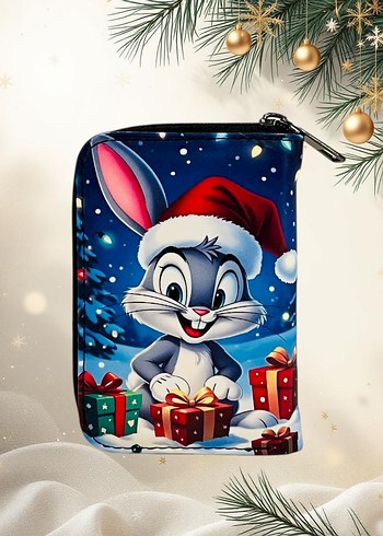 Yılbaşı temalı sevimli tavşan baskılı çocuk cüzdan - Görsel 2