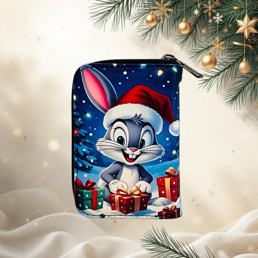 Yılbaşı temalı sevimli tavşan baskılı çocuk cüzdan - Görsel 2