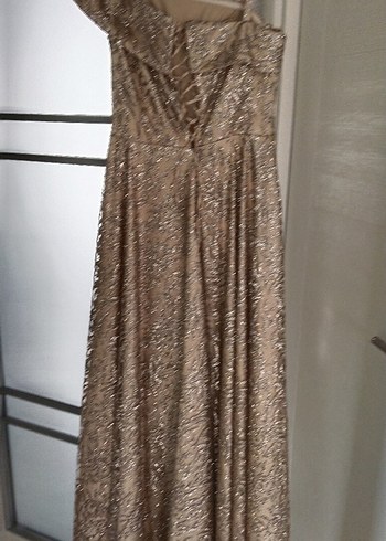 Bej İşlemeli Uzun Abiye Elbise - Görsel 6