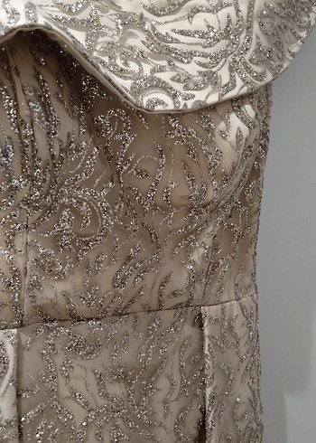 Bej İşlemeli Uzun Abiye Elbise - Görsel 9