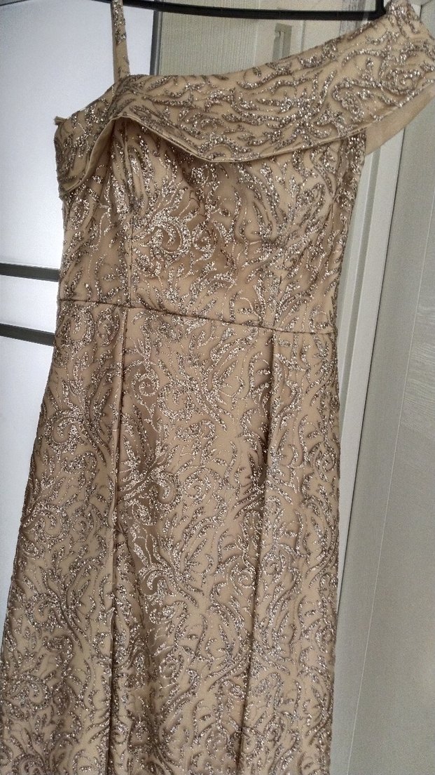 Bej İşlemeli Uzun Abiye Elbise - Görsel 3