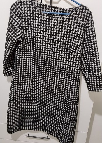 Uzun Kollu Siyah Gri Midi Elbise - Görsel 2