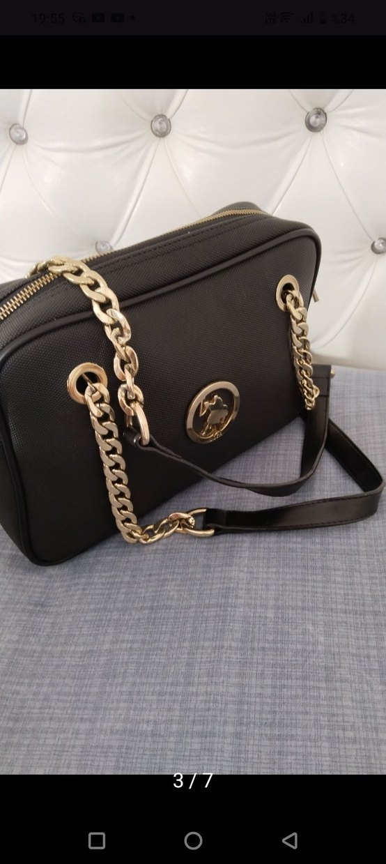 Zincir Detaylı Siyah Deri Kadın Çanta - Görsel 3