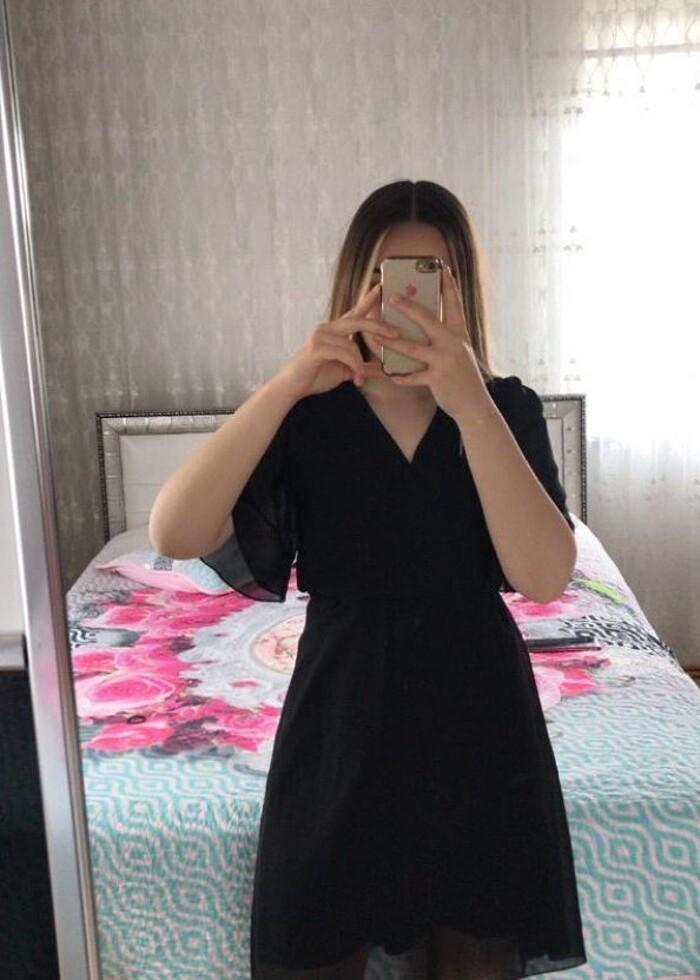 Şifon siyah kısa elbise  - Görsel 2