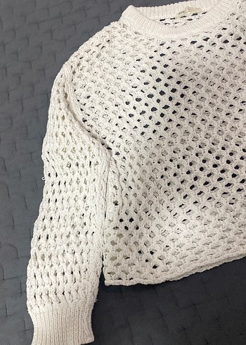 Bohem Beyaz Örgü Kadın Kazak - Görsel 3