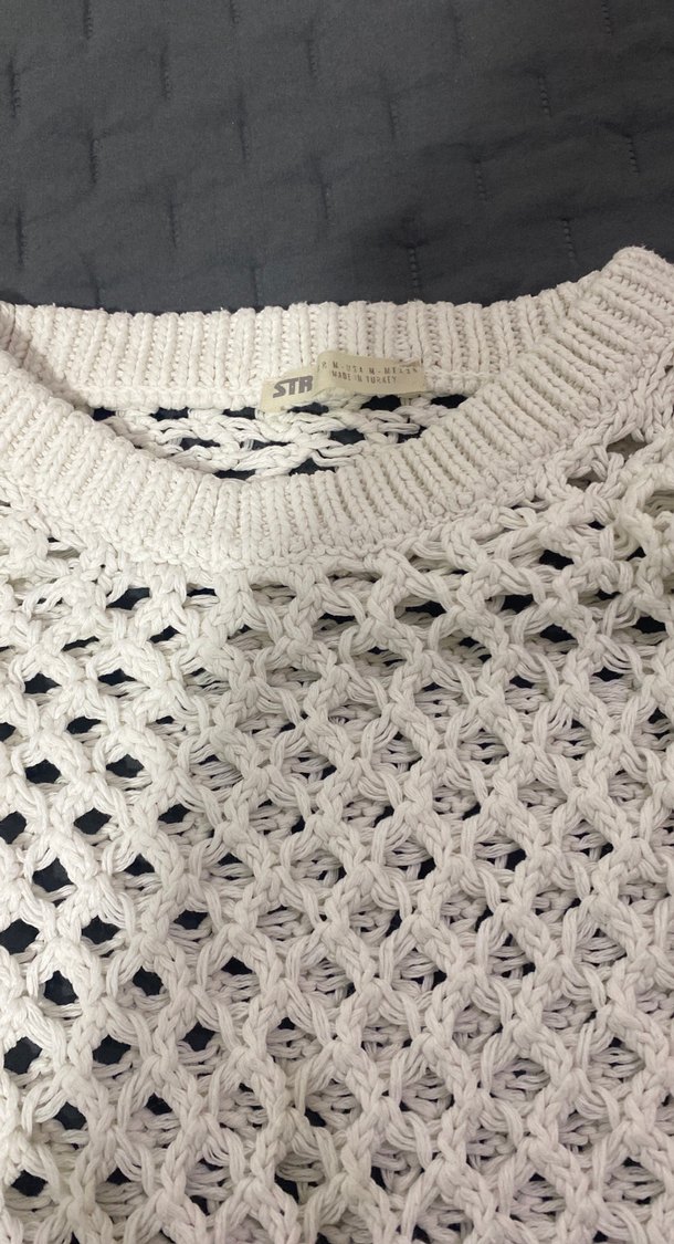 Bohem Beyaz Örgü Kadın Kazak - Görsel 2