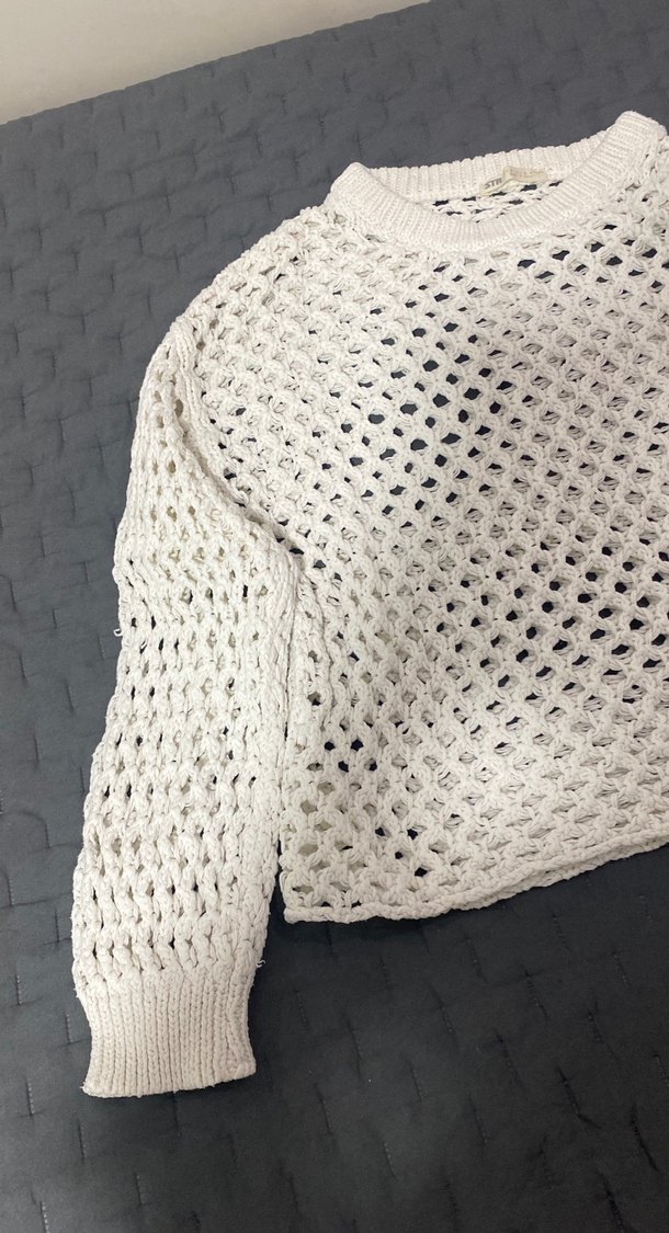 Bohem Beyaz Örgü Kadın Kazak - Görsel 3