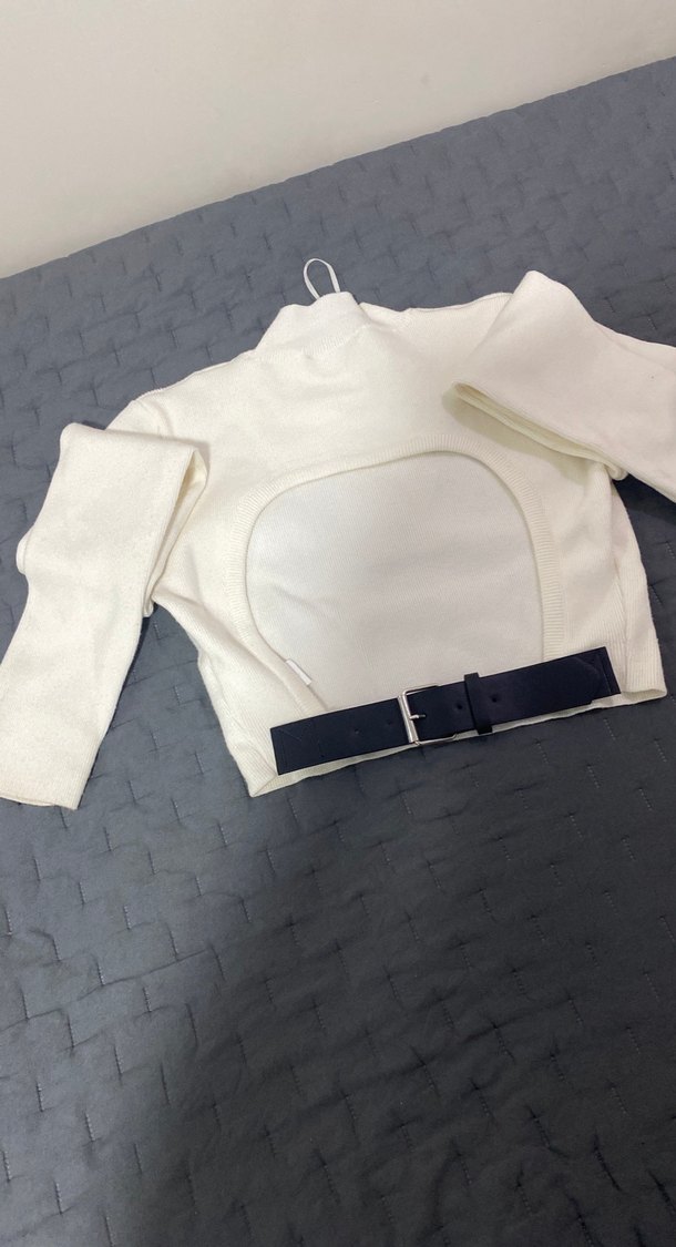 Beyaz Kadın Uzun Kollu Basic Kazak - Görsel 3