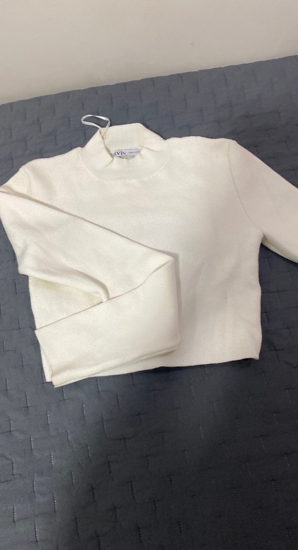 Beyaz Kadın Uzun Kollu Basic Kazak - Görsel 2