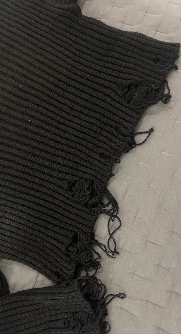 Siyah Örgü Kadın Kazak, Uzun Kollu, Rahat Kesim - Görsel 2