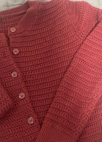 Bordo Örgü  Hırka - Görsel 2