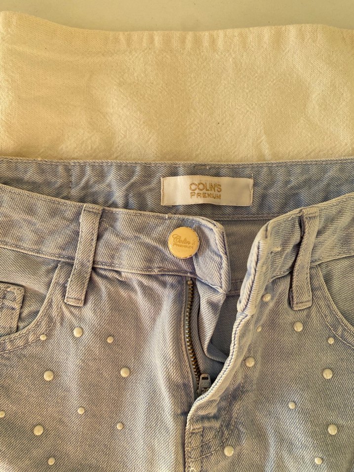 Boncuk İşlemeli mavi Kadın Mini Denim Şort - Görsel 2