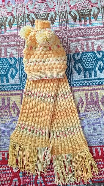 2-3 Yaş, 20 cm Beden Bebek örgü atkı ve bere 