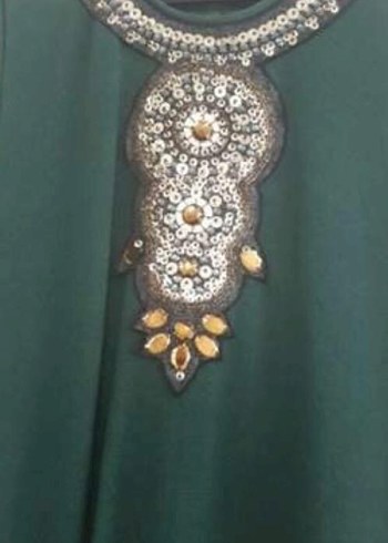 Boncuk İşlemeli Yeşil Bohem Uzun Elbise - Görsel 4