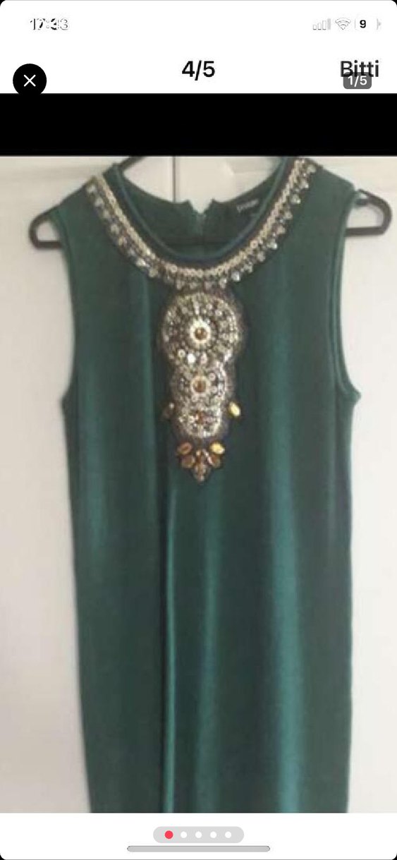 Boncuk İşlemeli Yeşil Bohem Uzun Elbise - Görsel 3