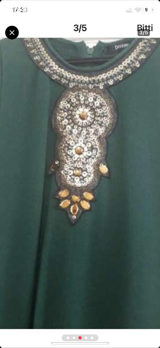 Boncuk İşlemeli Yeşil Bohem Uzun Elbise - Görsel 4