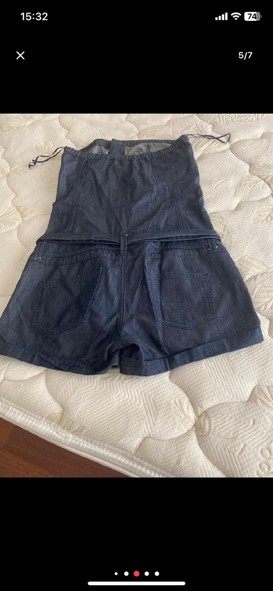 Kadın Lacivert Kemerli Jean Mini Tulum - Görsel 3