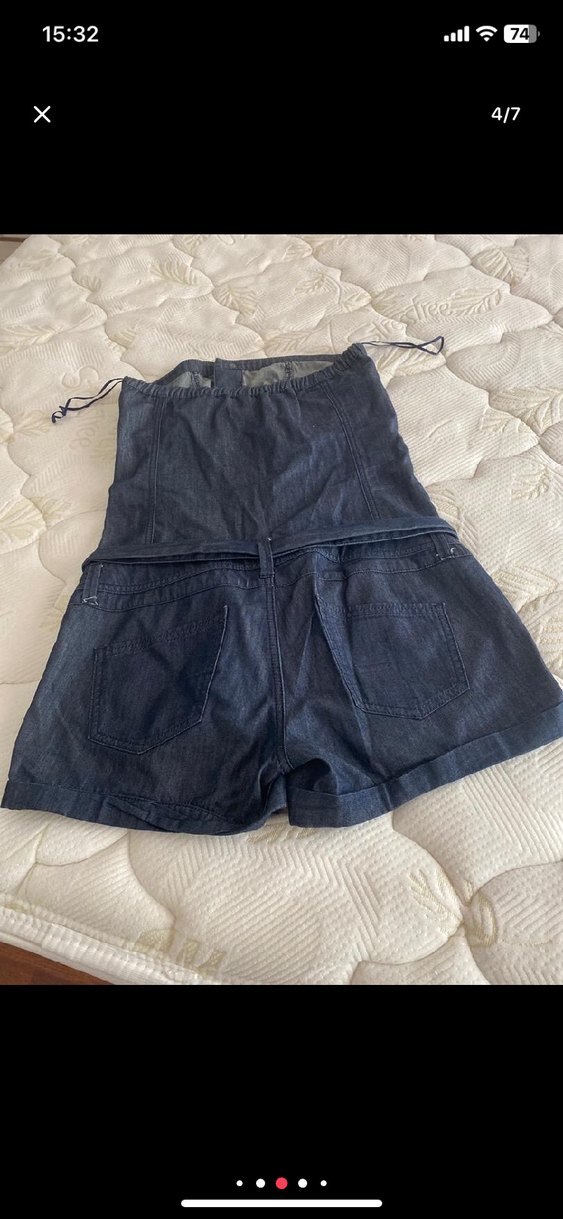 Kadın Lacivert Kemerli Jean Mini Tulum - Görsel 2