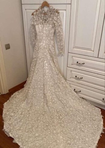 Uzun Kollu Vintage Beyaz A Kesim Gelinlik - Görsel 4