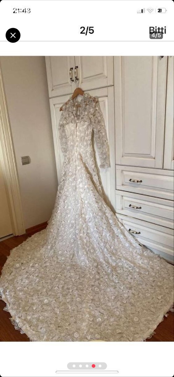 Uzun Kollu Vintage Beyaz A Kesim Gelinlik - Görsel 2