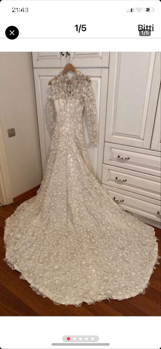 Uzun Kollu Vintage Beyaz A Kesim Gelinlik - Görsel 4