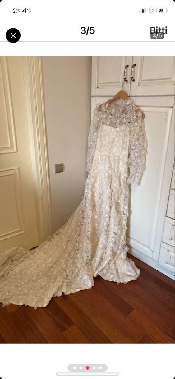 Uzun Kollu Vintage Beyaz A Kesim Gelinlik - Görsel 3