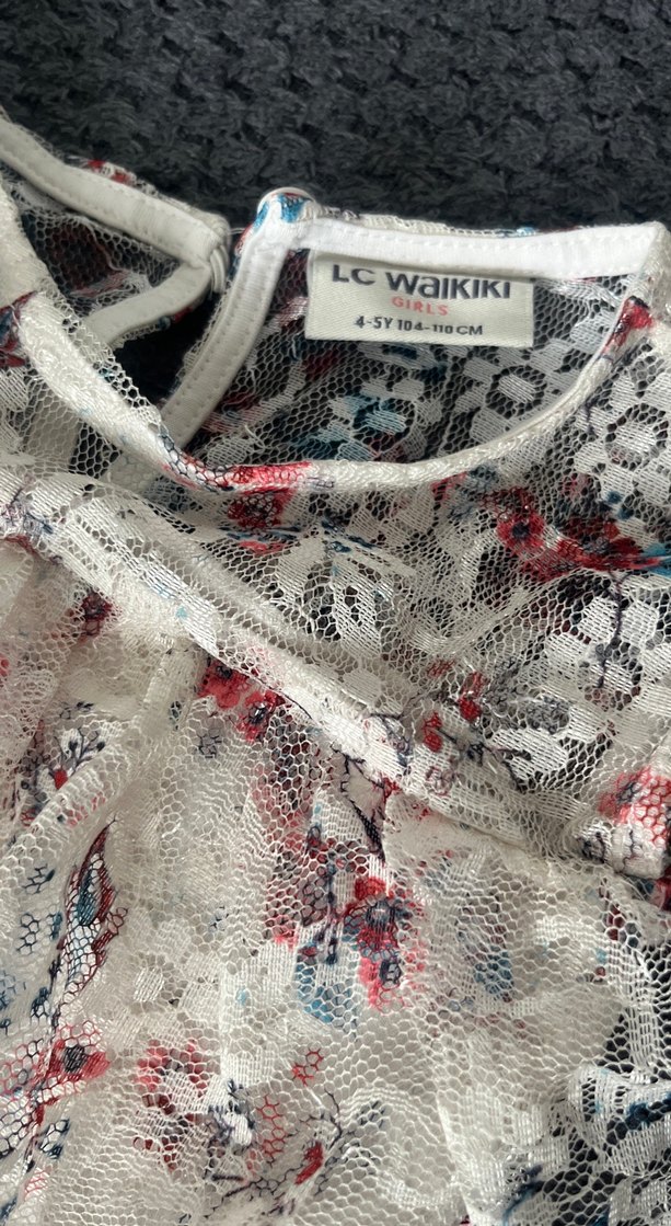 Beyaz Nakışlı Kız Çocuk Dantelli Elbise - Görsel 3