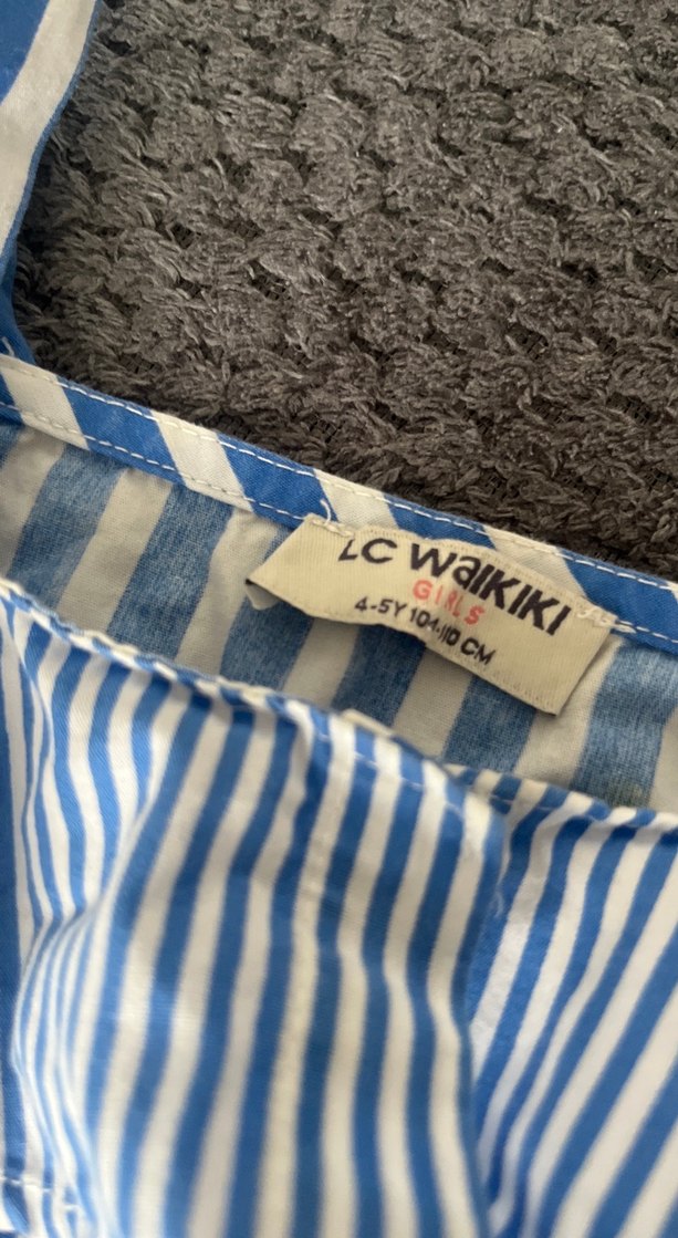 Mavi Çizgili Kız Çocuk Askılı Elbise - Görsel 3