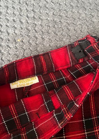 Düğmeli Kırmızı Ekose Mini şort Etek - Görsel 4