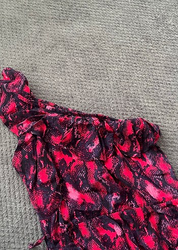 Yılan Desenli Pembe Uzun Kadın Elbise - Görsel 2