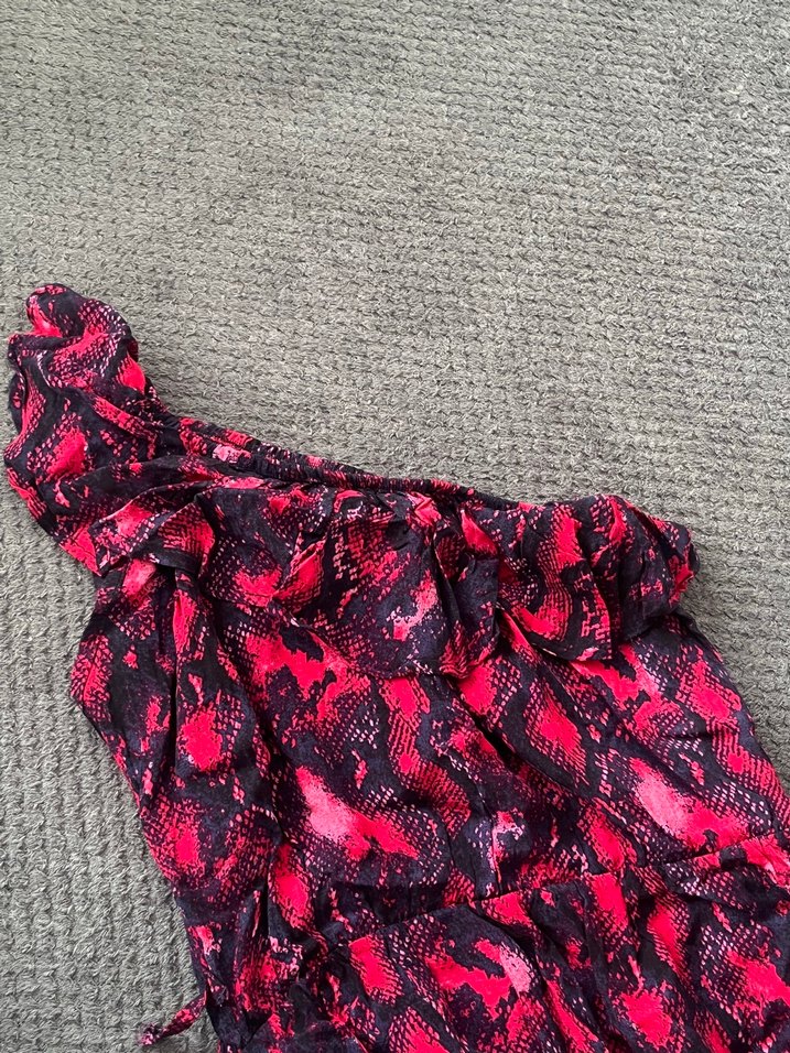 Yılan Desenli Pembe Uzun Kadın Elbise - Görsel 2