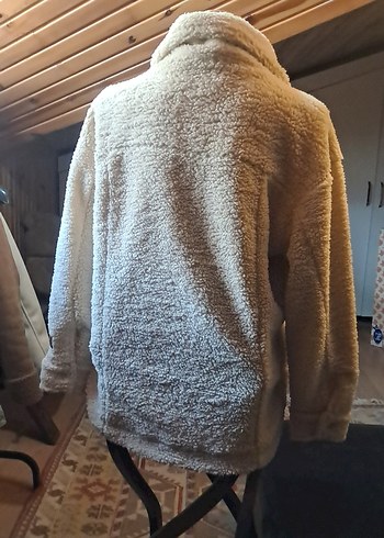 m Beden Bej Kadın Peluş Midi Ceket