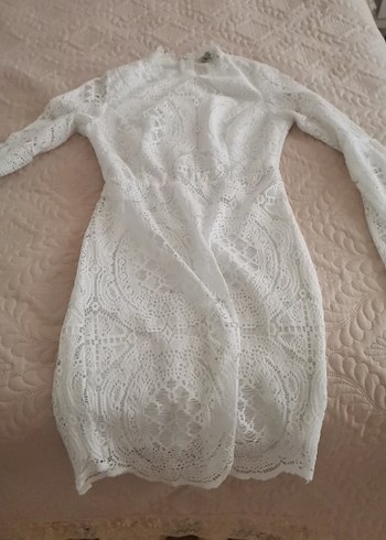 Nakışlı Beyaz Bohem Midi Kadın Elbise - Görsel 2